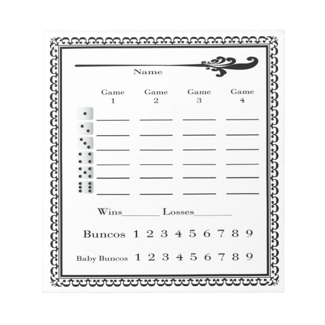 Elegant Bunco Score Sheet Notizblock (Vorderseite)