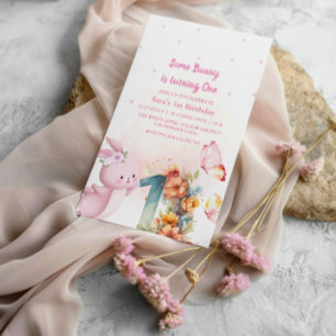 Elegant Bunny First 1. Geburtstag Baby Girl Einladung