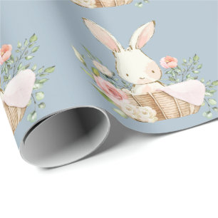 Elegant Bunny Rabbit Baby Shower Blau Geschenkpapier
