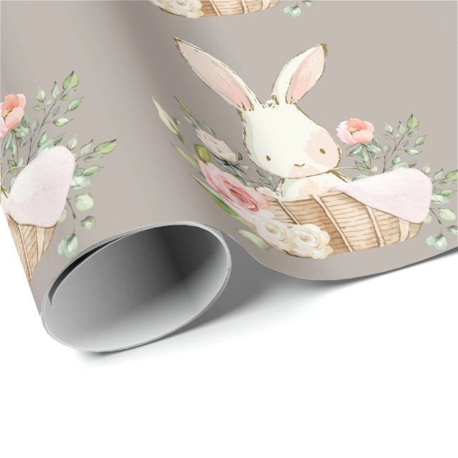 Elegant Bunny Rabbit Baby Shower Brown Geschenkpapier (Rolleneckpunkt)