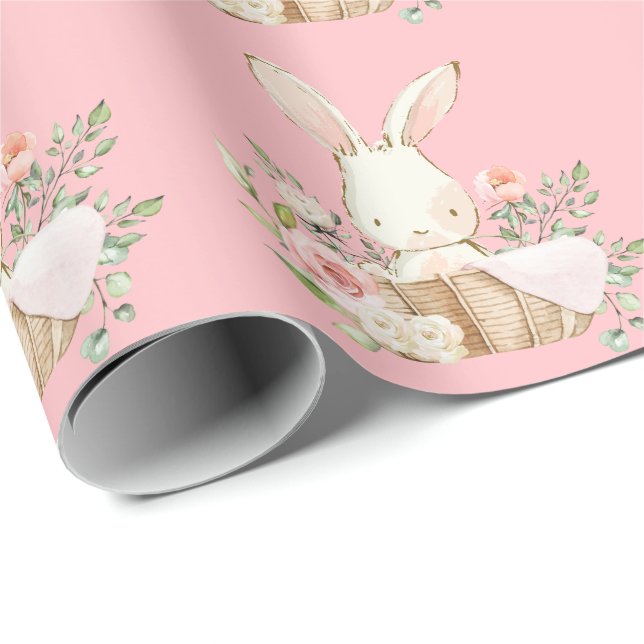 Elegant Bunny Rabbit Pink Babydusche Geschenkpapier (Rolleneckpunkt)