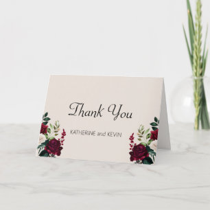 Elegant Burgandy Green Cream Floral Dankeskarte