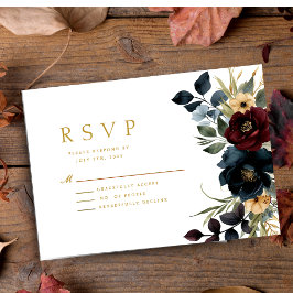 Elegant Burgund Blumen Blumen & Grüne Hochzeit RSVP Karte