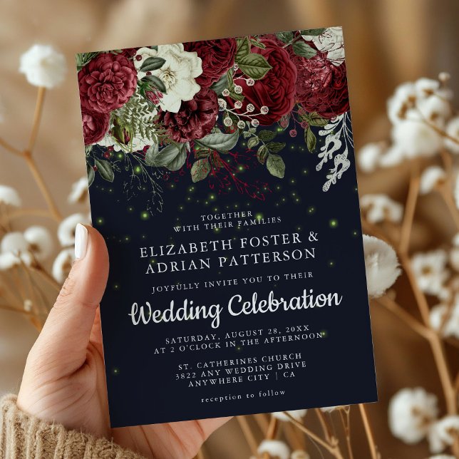 Elegant Burgund & White Floral | Hochzeit der Mari Einladung (Von Creator hochgeladen)