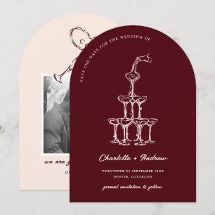 Elegant Burgunder Save The Date Martini-Turm Bogen Einladung
