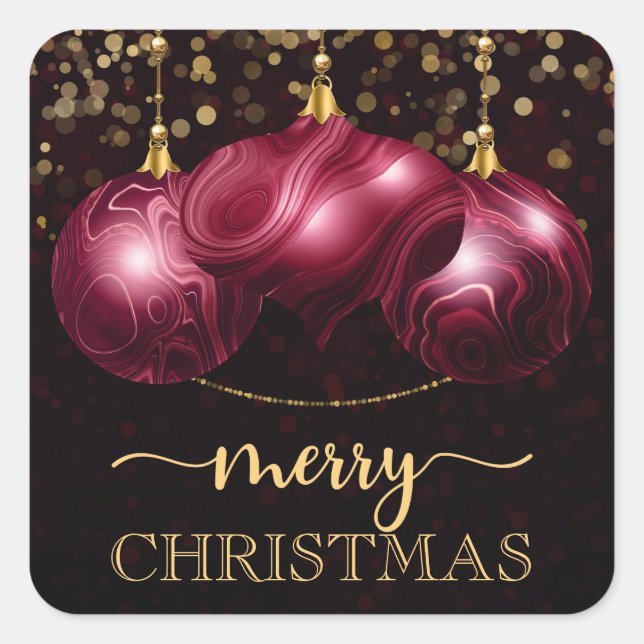 Elegant Burgundy Agate Baubles Frohe Weihnachten Quadratischer Aufkleber (Vorderseite)