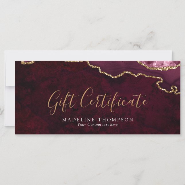 Élégant Burgundy Agate Certificat cadeau Carte cad (Devant)