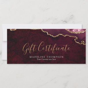 Élégant Burgundy Agate Certificat cadeau Carte cad