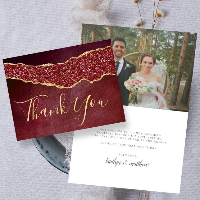 Elegant Burgundy Agate Wedding Danke-Card Dankeskarte (Von Creator hochgeladen)
