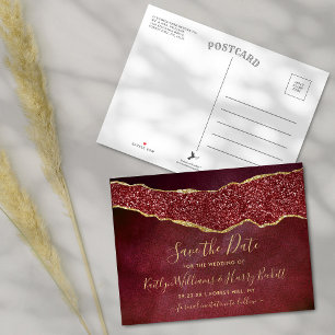 Elegant Burgundy Agate Wedding speichern das Datum Ankündigungspostkarte