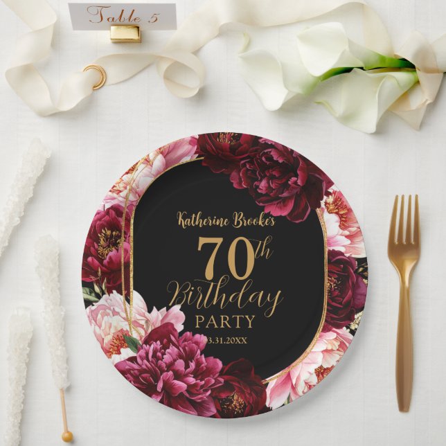 Elegant Burgundy and Blush Peony Floral Birthday Pappteller (Hochzeit)