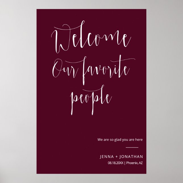 Elegant Burgundy Begrüßungsfeier Unterzeichnung Poster (Vorne)
