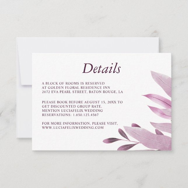 Elegant Burgundy Big Leaf Mariage carte de détail (Devant)