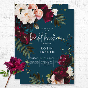 Elegant Burgundy & Blue Floral Bridal Einladung