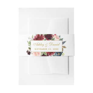 Elegant Burgundy Blues Wedding Gold Einladungsbanderole