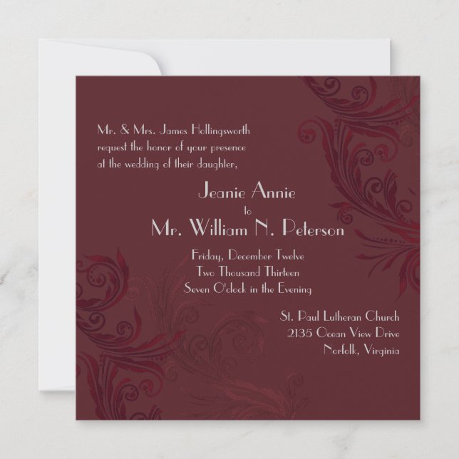 Elegant Burgundy Blüh Hochzeit Einladung (Vorderseite)