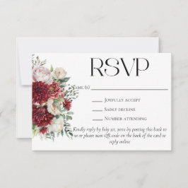Elegant Burgundy Blume QR Code Wedding Website RSVP Karte