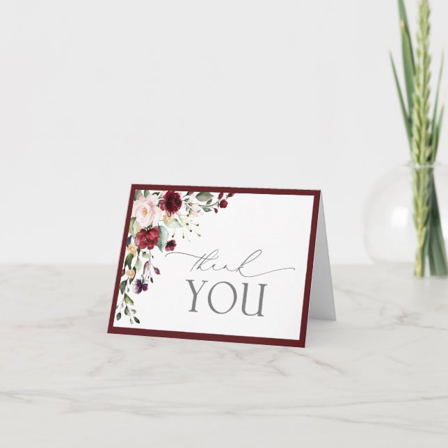 Elegant Burgundy BlumenschriftDankeschön-Karte Dankeskarte (Vorderseite)