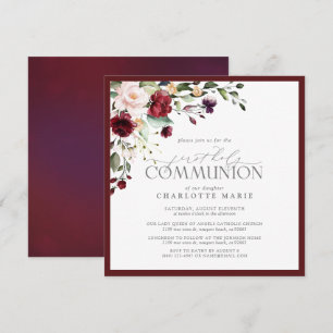 Elegant Burgundy Blush Bloral First Heilige Kommun Einladung