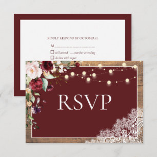 Elegant Burgundy Blush Botanical Wood Wedding RSVP