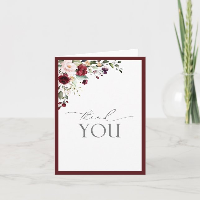 Elegant Burgundy Blush Calligraphy Vielen Dank Dankeskarte (Vorderseite)