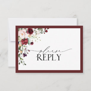 Elégant Burgundy Blush Floral Aquarelle RSVP