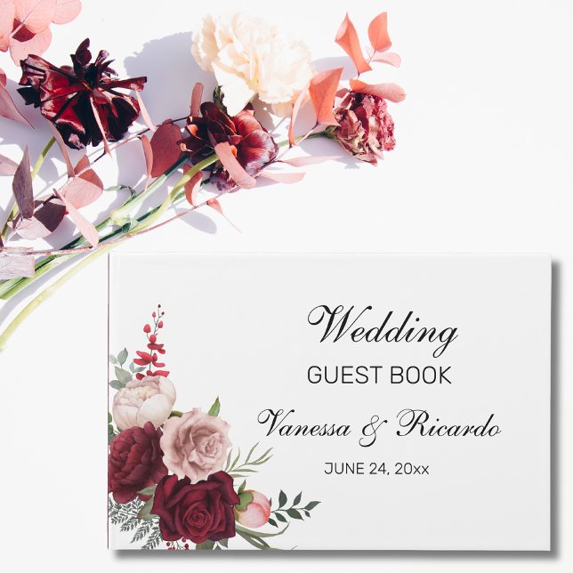 Elégant Burgundy Blush Floral Mariage Livre d'hôte (Créateur téléchargé)