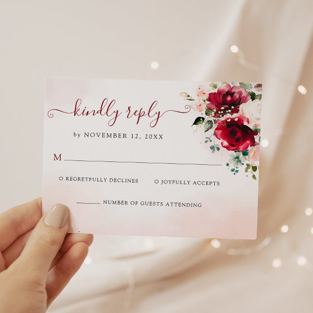 Elégant Burgundy Blush Floral Wedding Carte RSVP (Créateur téléchargé)