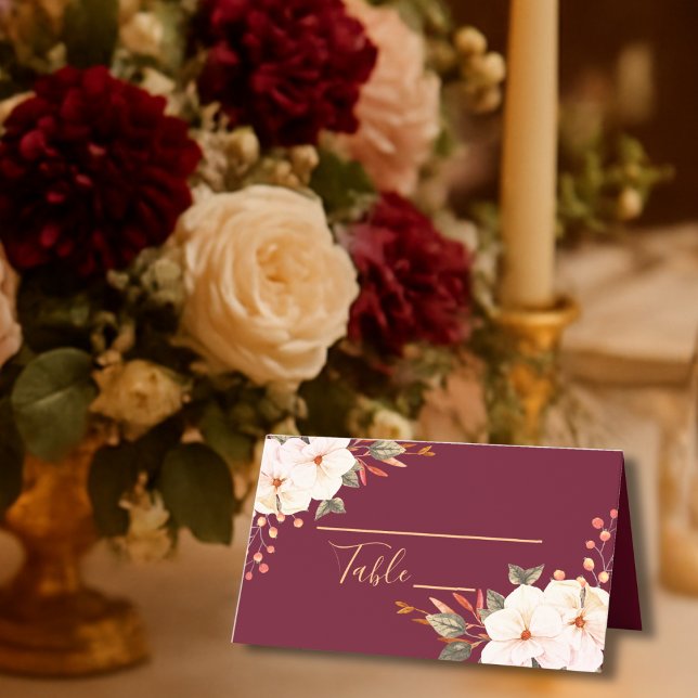 Elegant Burgundy Blush Orange Floral Platzkarte (Von Creator hochgeladen)