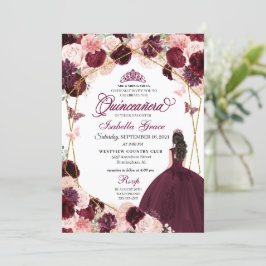 Elegant Burgundy Blush Pink Floral Quinceanera Einladung