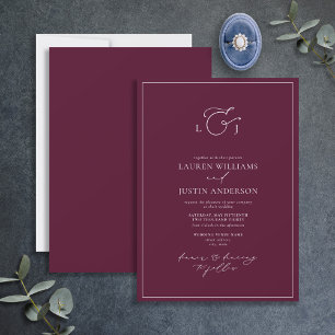 Elegant Burgundy Calligraphy Monogram Wedding Einladung