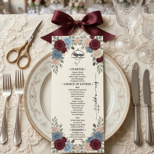 Elegant Burgundy Chic Wedding Menu Menükarte (Von Creator hochgeladen)
