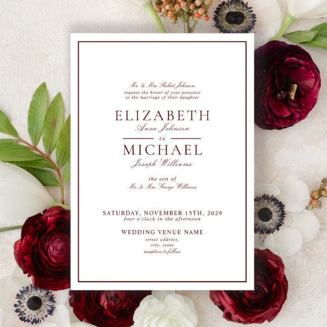 Elegant Burgundy Classic Script Wedding Einladung (Von Creator hochgeladen)