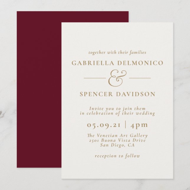 Elegant Burgundy Cream Wedding Einladung (Vorne/Hinten)