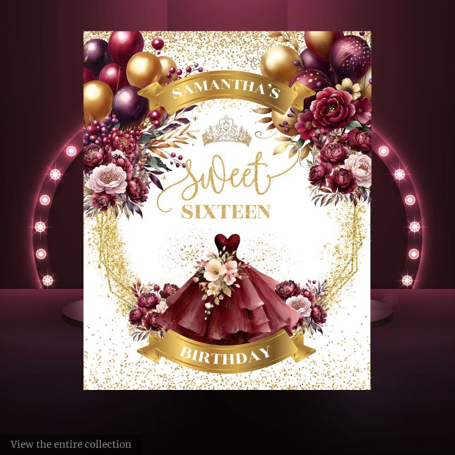 Elegant Burgundy Dress 16 . Geburtstag Backdrop Gl Wandteppich (Elegant Burgundy Dress Sweet Sixteen Backdrop Glam)