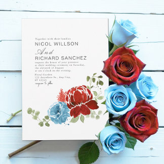 Elegant Burgundy Dusty Blue Floral Winter Wedding Einladung