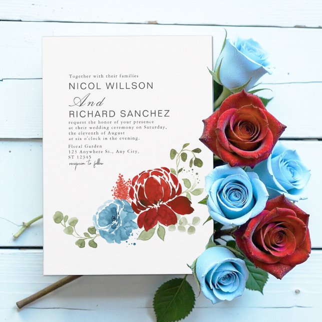 Elegant Burgundy Dusty Blue Floral Winter Wedding Einladung (Von Creator hochgeladen)
