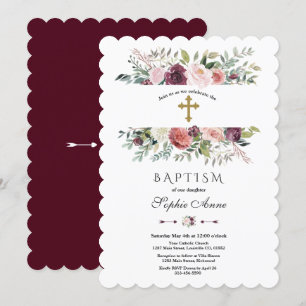 Elegant Burgundy Elfenbeinküste Gold Taufe Einladung