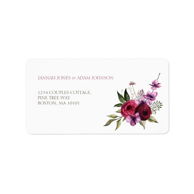 Elegant Burgundy Floral Bouquet Wedding Adressaufkleber (Vorne)