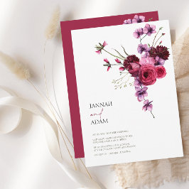 Elegant Burgundy Floral Bouquet Wedding Einladung