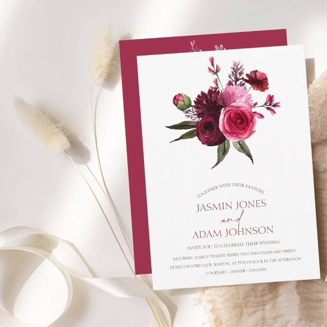 Elegant Burgundy Floral Bouquet Wedding Einladung (Elegant Burgundy Floral Bouquet Wedding Invitation)