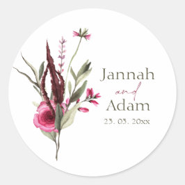 Elegant Burgundy Floral Bouquet Wedding Runder Aufkleber