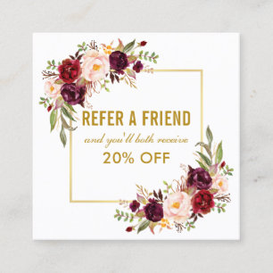 Elegant Burgundy Floral Gold Frame Referenz Quadratische Visitenkarte