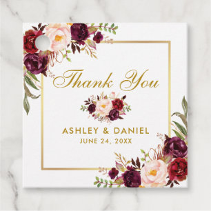 Elegant Burgundy Floral Gold Hochzeit Vielen Dank Geschenkanhänger