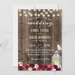 Elegant Burgundy Floral Lantern Barn Wedding Einladung