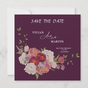 Elegant Burgundy Floral Monogram Save the Date Einladung