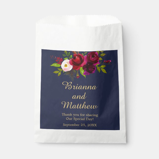 Elegant Burgundy Floral on Navy Blue Geschenktütchen (Vorderseite)