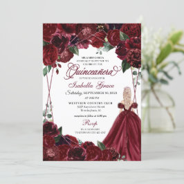 Elegant Burgundy Floral Quinceanera Einladung