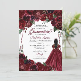 Elegant Burgundy Floral Quinceanera Einladung