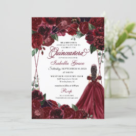 Elegant Burgundy Floral Quinceanera Einladung